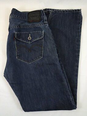 Y2K Men's Levi's Black Tag Blue Jeans 36x34 514 Slim Straight Tab Pockets Tall
